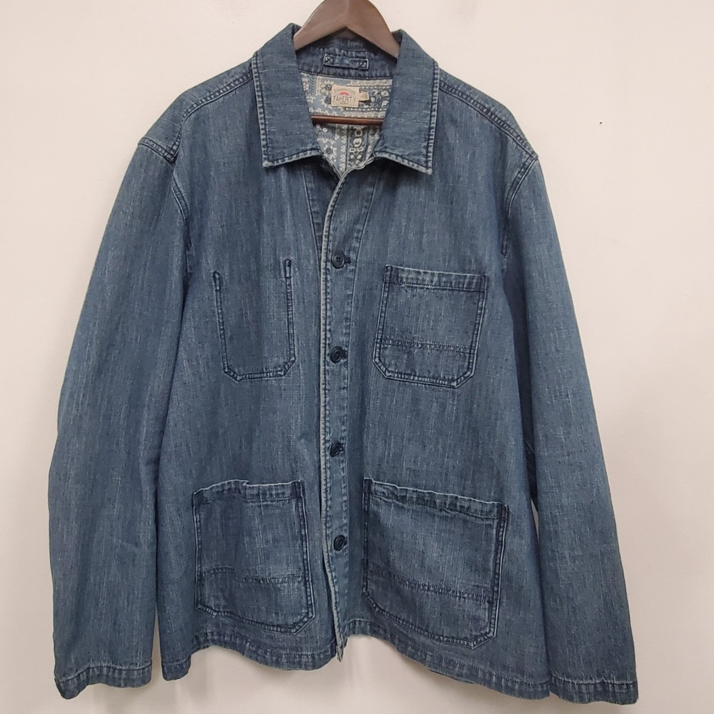Faherty Mens High Ridge Twill Studio Jacket Size XXL Blue Denim Button up Cotton